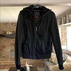 Dravus faux leather hooded zip up jacket M